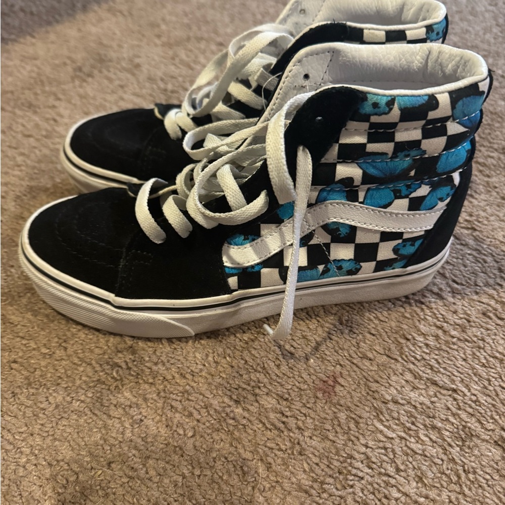 Vans butterfly  High-Top Black and Blue Checkered Sneakers